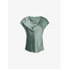 Vince Womens Deep Patina Cowl-neck Cap-sleeves Silk Top In Green