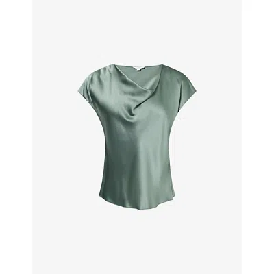 Vince Womens Deep Patina Cowl-neck Cap-sleeves Silk Top In Green