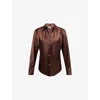 Vince Womens Espresso Relaxed-fit Long-sleeves Silk Shirt In Brown