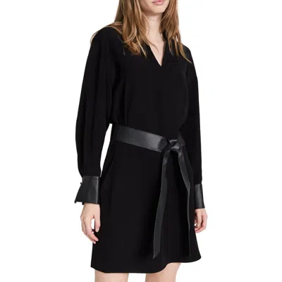 Vince Womens Faux Trim Knee-length Shift Dress In Black