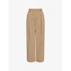 Vince Womens Fawn Pleated Straight-leg Stretch-cotton Trousers In Brown