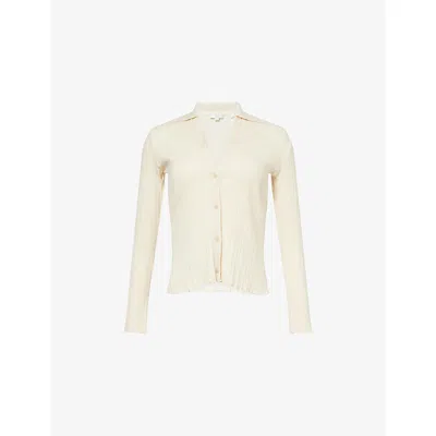 Vince Womens  Collared Stretch-rib Cotton-blend Top In White
