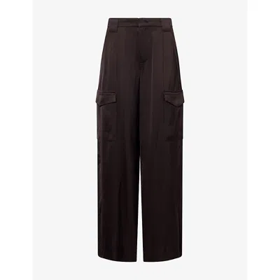 Vince Womens High-waist Utility Satin Trousers Cinderwood In Brown