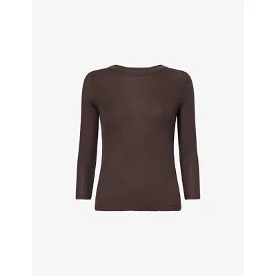 Vince Ribbed-knit Boat-neck Sweater In Brown