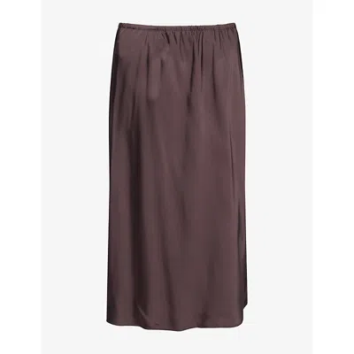 Vince Womens Lace-trim Satin Midi Skirt Iron