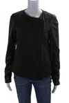 Vince Womens Linen Leather Patchwork Zipped Long Sleeve Jacket Black In Black