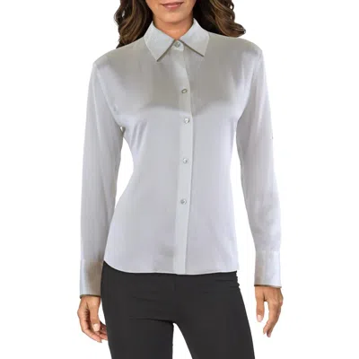 Vince Womens Long Sleeve Contrast Trim Button-down Top