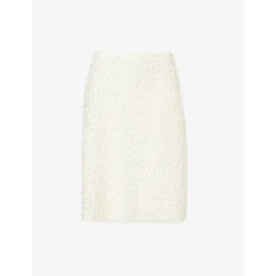 Vince Womens Lt Cream Fringe Woven Midi Skirt In Neutral