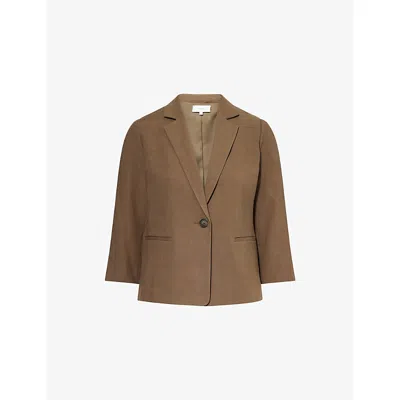 Vince Womens Shrunken Single-breasted Linen-blend Blazer Moss Smoke