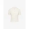 Vince Womens Off White Polo-collar Short-sleeves Wool-blend Top In White