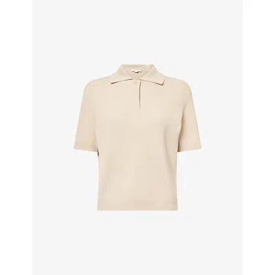 Vince Womens Pale Canyon Ribbed Short-sleeves Silk And Cotton Polo Shirt In Brown