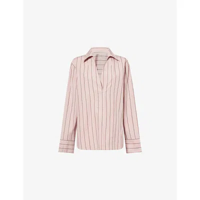 Vince Womens Peony Striped Relaxed-fit Cotton Shirt Xs In Pink