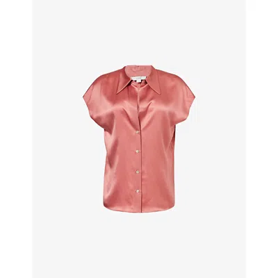 Vince Womens  Pleated Cap-sleeves Silk Blouse