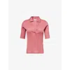 Vince Womens Peony Wood Ribbed V-neck Cotton Polo Shirt In Pink