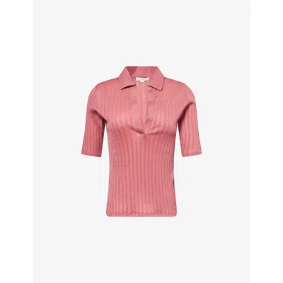 Vince Womens Peony Wood Ribbed V-neck Cotton Polo Shirt
