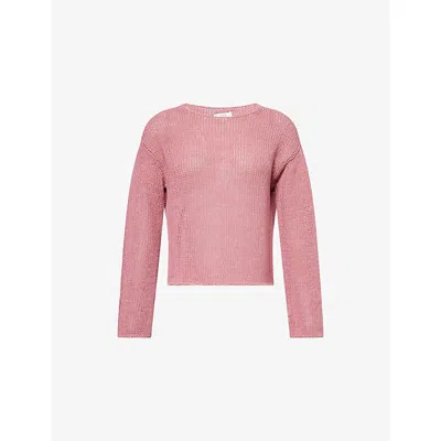 Vince Womens Peony Wood Round-neck Open-knit Coated Cotton Jumper
