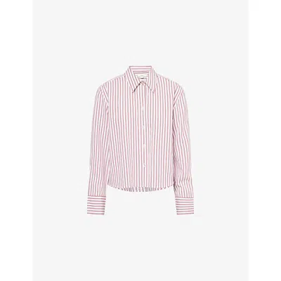 Vince Womens Peony Wood/offwhite Striped Crop Woven Shirt Xs In Multi