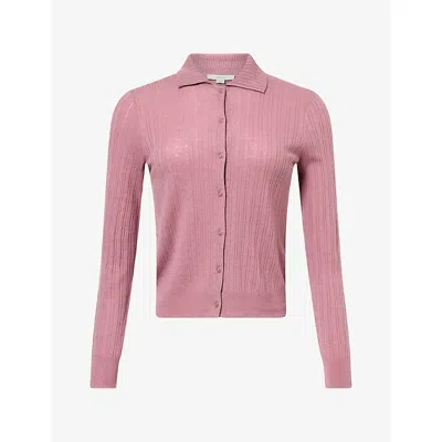 Vince Womens Pointelle Fine-knit Wool Cardigan Dusty Peony