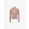 Vince Womens Beet Root Ribbed Long-sleeves Cashmere And Silk Polo Top Xs In Pink