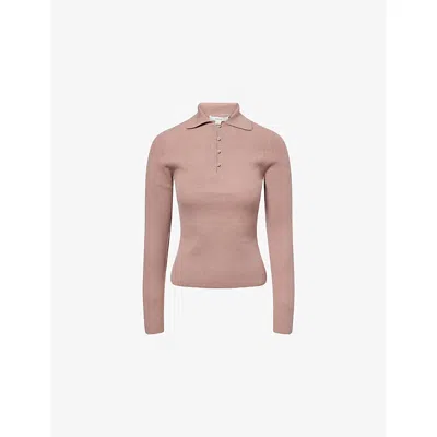 Vince Womens Beet Root Ribbed Long-sleeves Cashmere And Silk Polo Top Xs In Pink