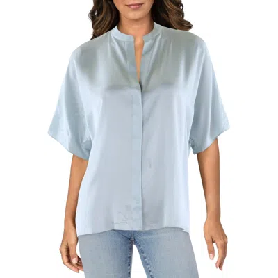 Vince Womens Silk Button Front Blouse In Blue
