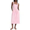 Vince Belted Square Neck Linen-blend Midi Dress In Multi