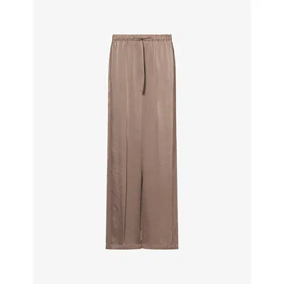 Vince Womens Mid-waist Shine Crepe Satin Trousers Taupe In Brown