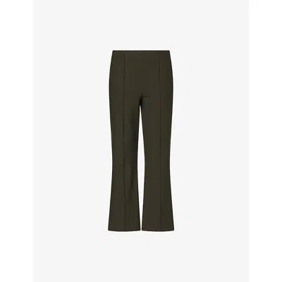Vince Womens Mid-rise Flared Stretch-cotton Trousers Thyme In Green