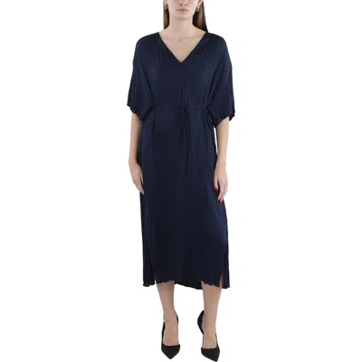 Vince Womens V Neck Polyester Maxi Dress In Blue