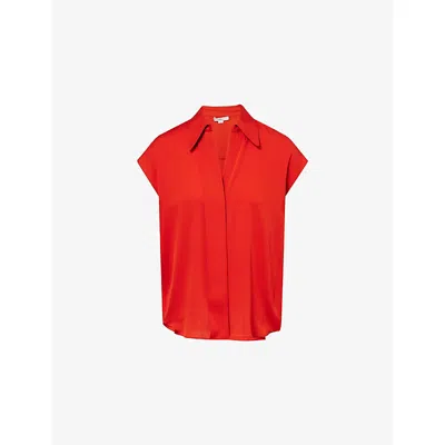 Vince Womens  Cap-sleeve Silk Blouse In Red