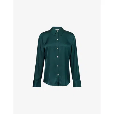 Vince Womens Juniper Classic Slim-fit Silk-blend Shirt Xs In Green