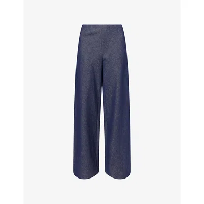 Vince Womens Indigo Colette Wide-leg High-rise Cotton-linen Trousers In Purple
