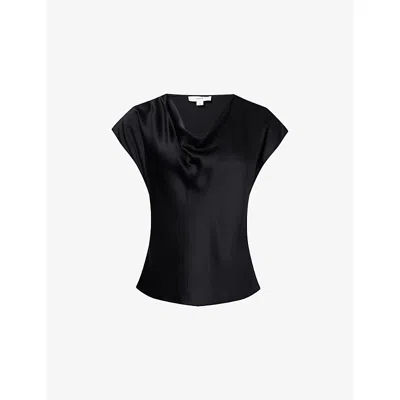 Vince Womens Black Cowl-neck Cap-sleeves Silk Top