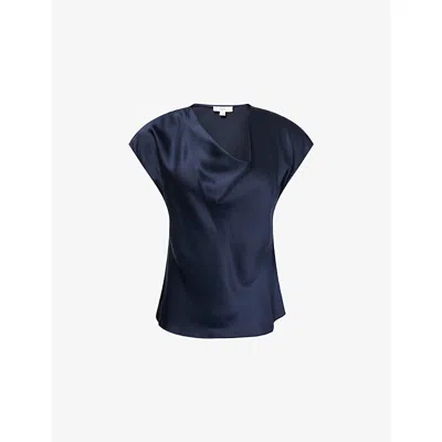 Vince Womens Cowl-neck Sleeveless Silk Blouse Coastal In Blue