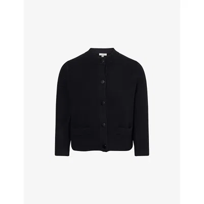 Vince Womens Black Crop Round-neck Knitted Cardigan