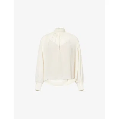 Vince Womens Cream Draped High-neck Woven Blouse In White