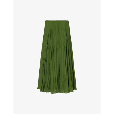 Vince Womens Black Elasticated-waistband Crinkled Cotton-blend Maxi Skirt In Green