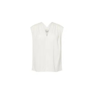 Vince Womens Off White Gathered V-neck Silk Top