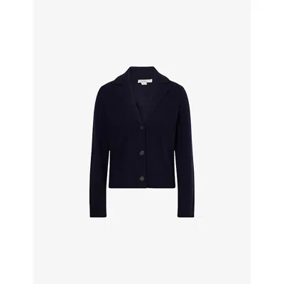 Vince Womens Coastal Lapel-collar Short-sleeves Stretch-wool Blend Cardigan In Blue