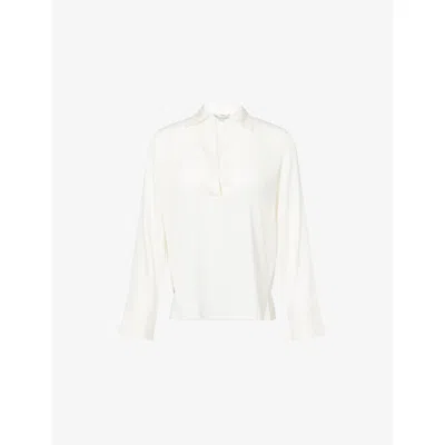 Vince Womens Long-sleeve Open-collar Silk-blend Blouse Off White