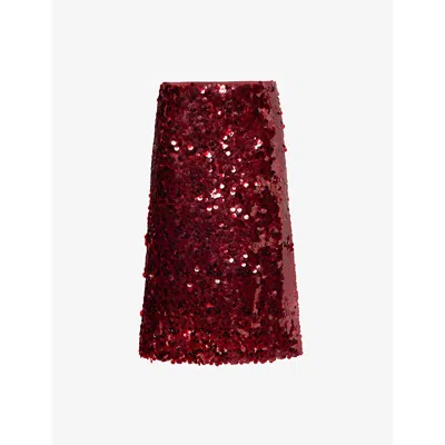 Vince Womens  Lucite Paillettes Embellished Mesh Midi Skirt In Ruby Ink