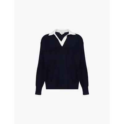 Vince Womens  Polo-collar Long-sleeves Stretch-wool Blend Jumper In Coastal
