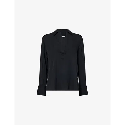 Vince Womens Black Regular-fit V-neck Silk-blend Top
