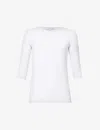 Vince Womens Optic White Three Quarter-length Sleeve Ribbed Stretch-woven Top In White