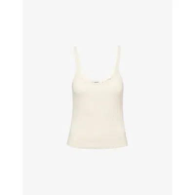Vince Womens  Variegated-rib Cotton-blend Polo Shirt In White