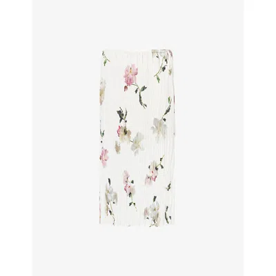 Vince Womens White Peony Wilted Pleated Woven Midi Skirt