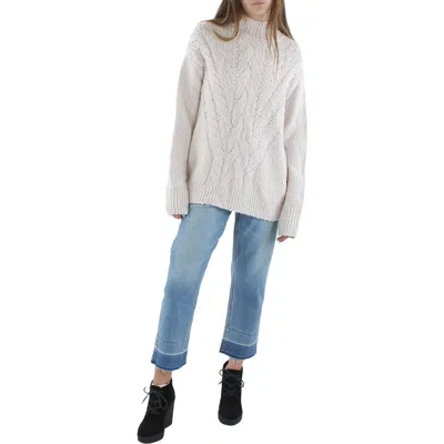 Vince Womens Wool Blend Cable Knit Turtleneck Sweater In Neutral