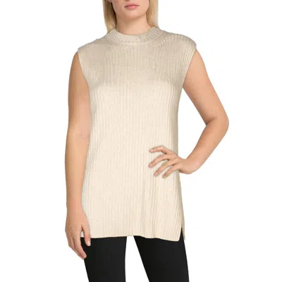 Vince Womens Wool Blend Ribbed Tunic Top In Beige