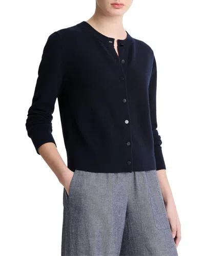 Vince Wool & Cashmere-blend Tipped Half Moon Cardigan In Blue