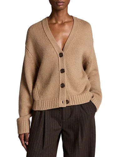 Vince Wool & Cashmere Boxy V Neck Cardigan In Brown